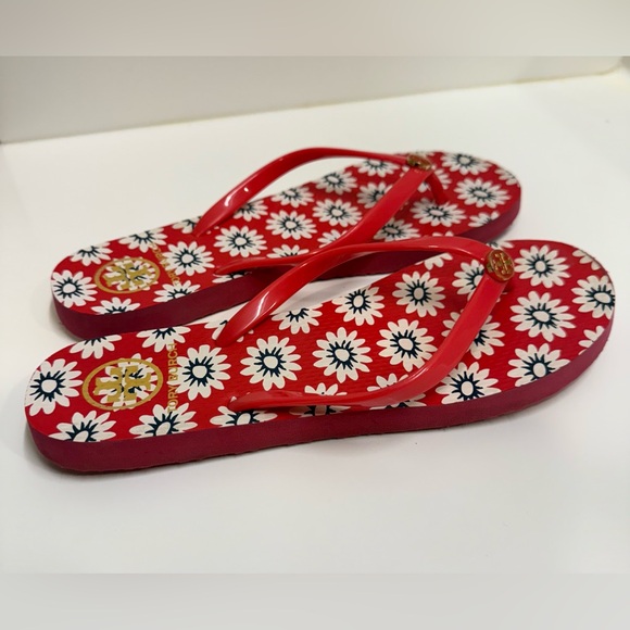 Tory Burch Red Nantucket Daisy Floral Flip‎ Flop Sandals Size 9 - Picture 7 of 9